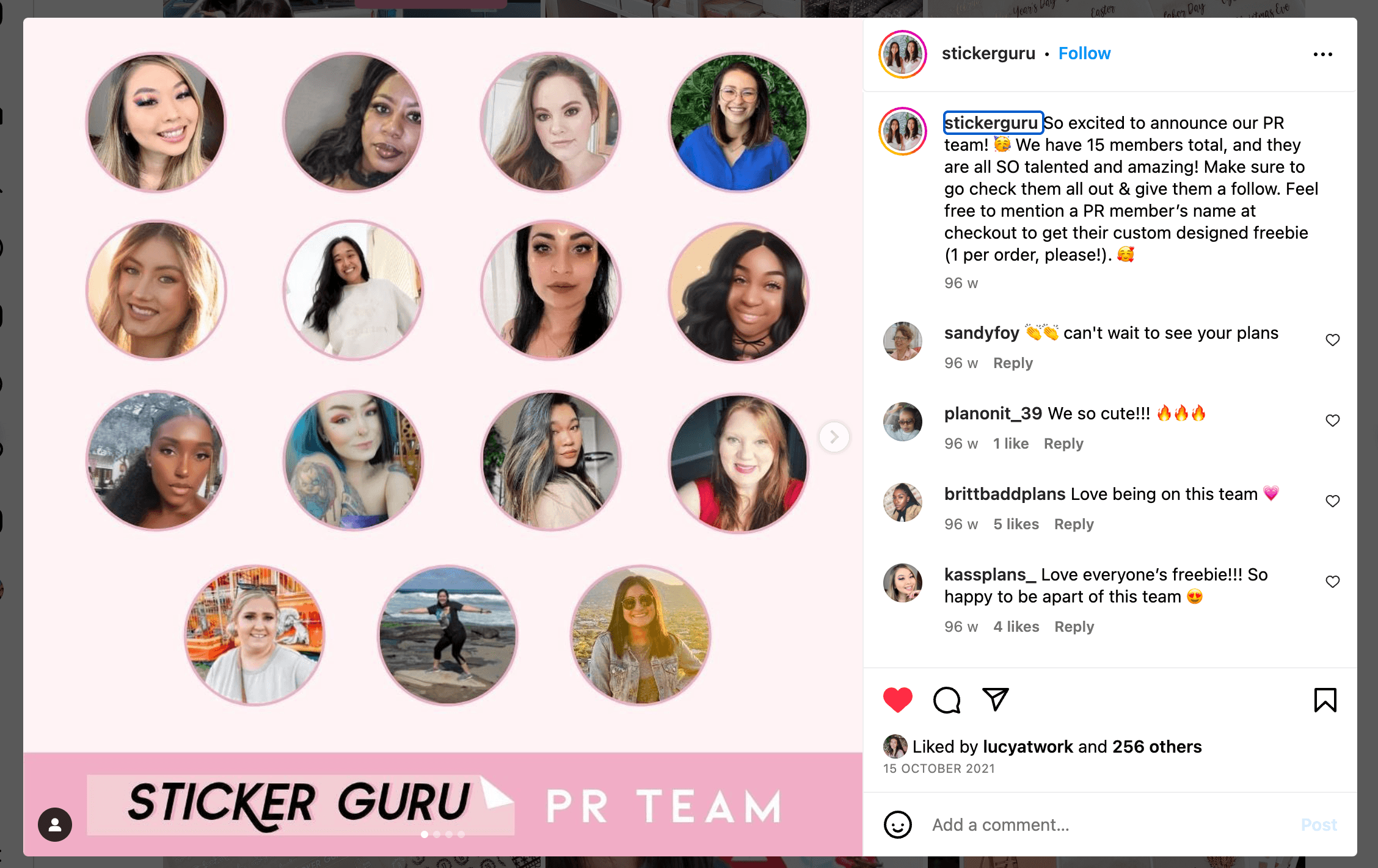 @stickerguru promotes their influencer squad, actively helping their amabssadors' careers