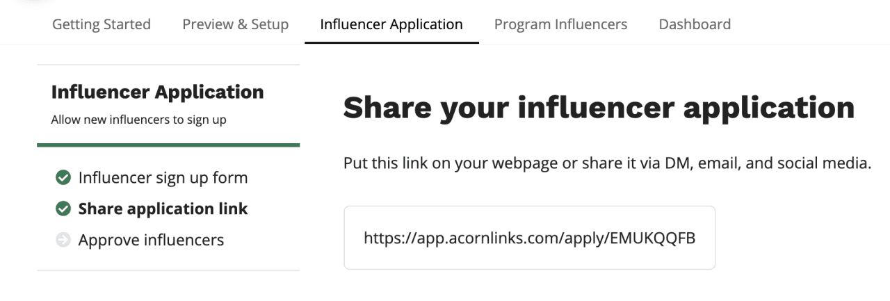 View influencer application link