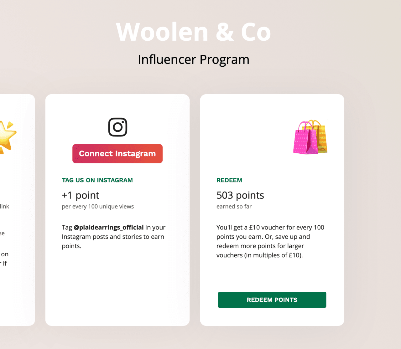 Influencers can redeem points for store credit.